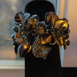 Statement Black Floral Orchid Shell Bracelet Runway Standout